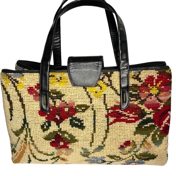 Vintage Jana Floral Needlepoint Satchel - Picture 2 of 9